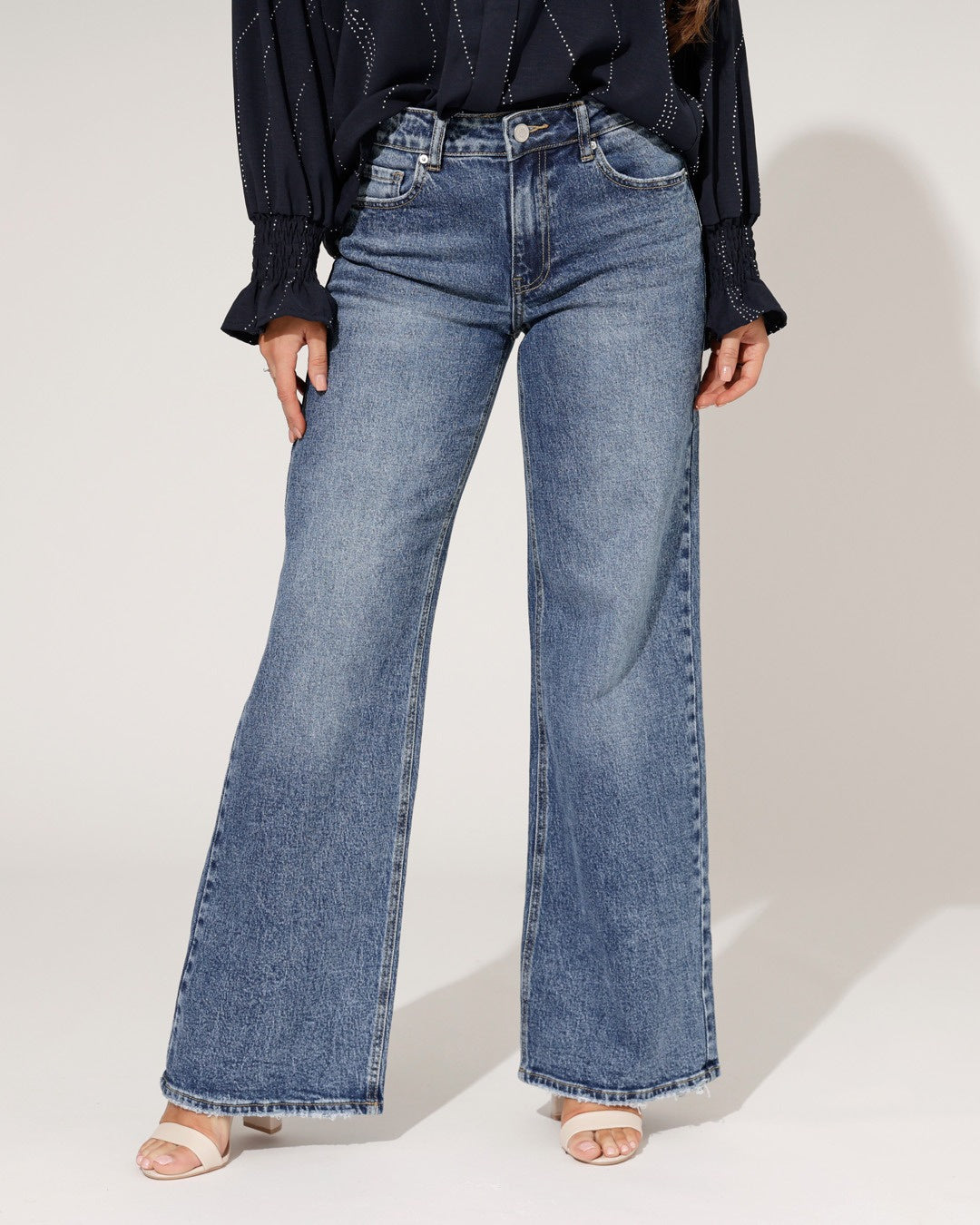 Queen Hearts | Wide leg, Straight jeans Lou-5 Donkerblauw