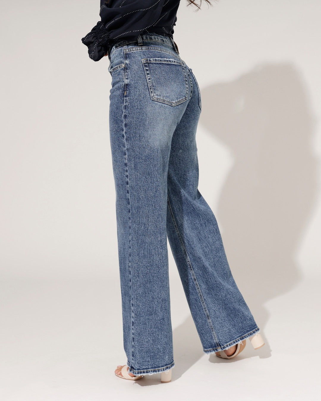 Queen Hearts | Wide leg, Straight jeans Lou-5 Donkerblauw
