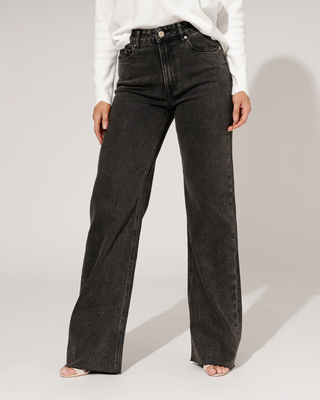 Queen Hearts | Wide leg jeans Nina-6 Zwart