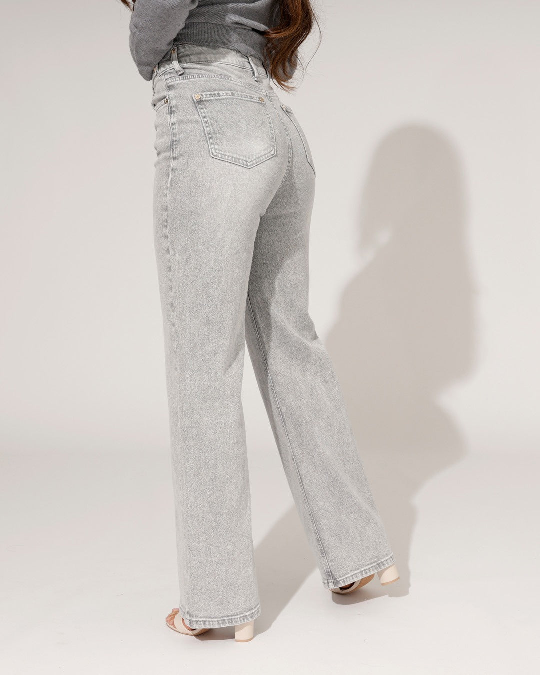 Queen Hearts | Wide leg, Straight jeans Joelle-2 Grijs