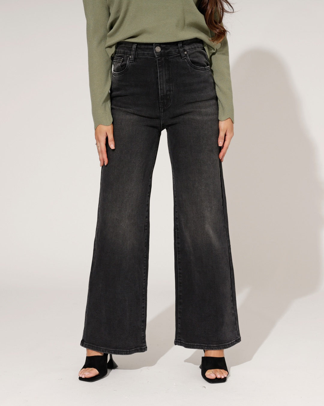 Ana & Lucy | Wide leg jeans Noe-4 Donkergrijs