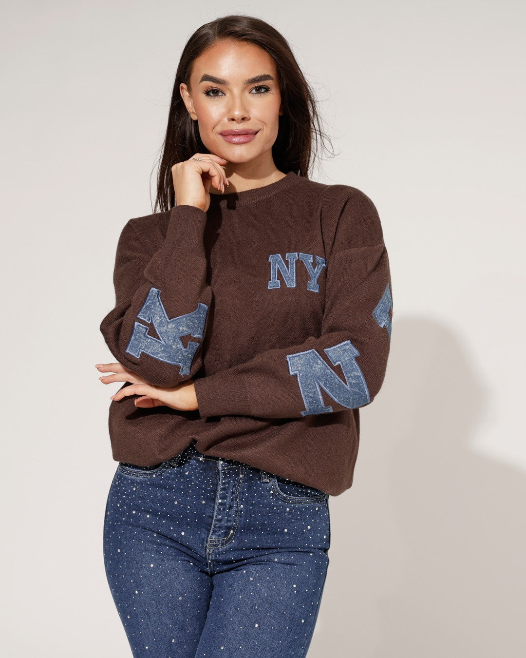 Trui New York jeans Bruin