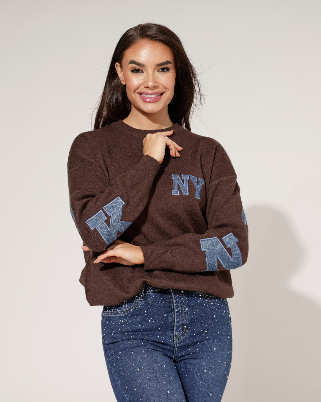Trui New York jeans Bruin