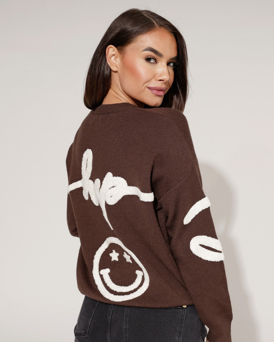 Trui Smiley Donkerbruin