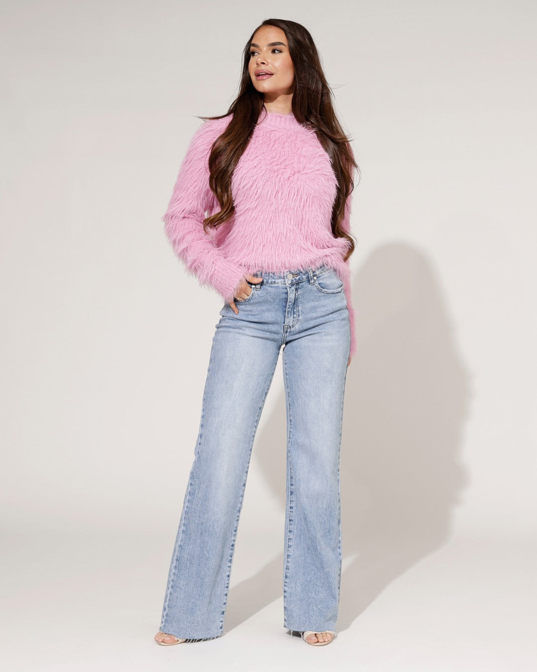 Queen Hearts | Wide leg, straight jeans Misty Blauw