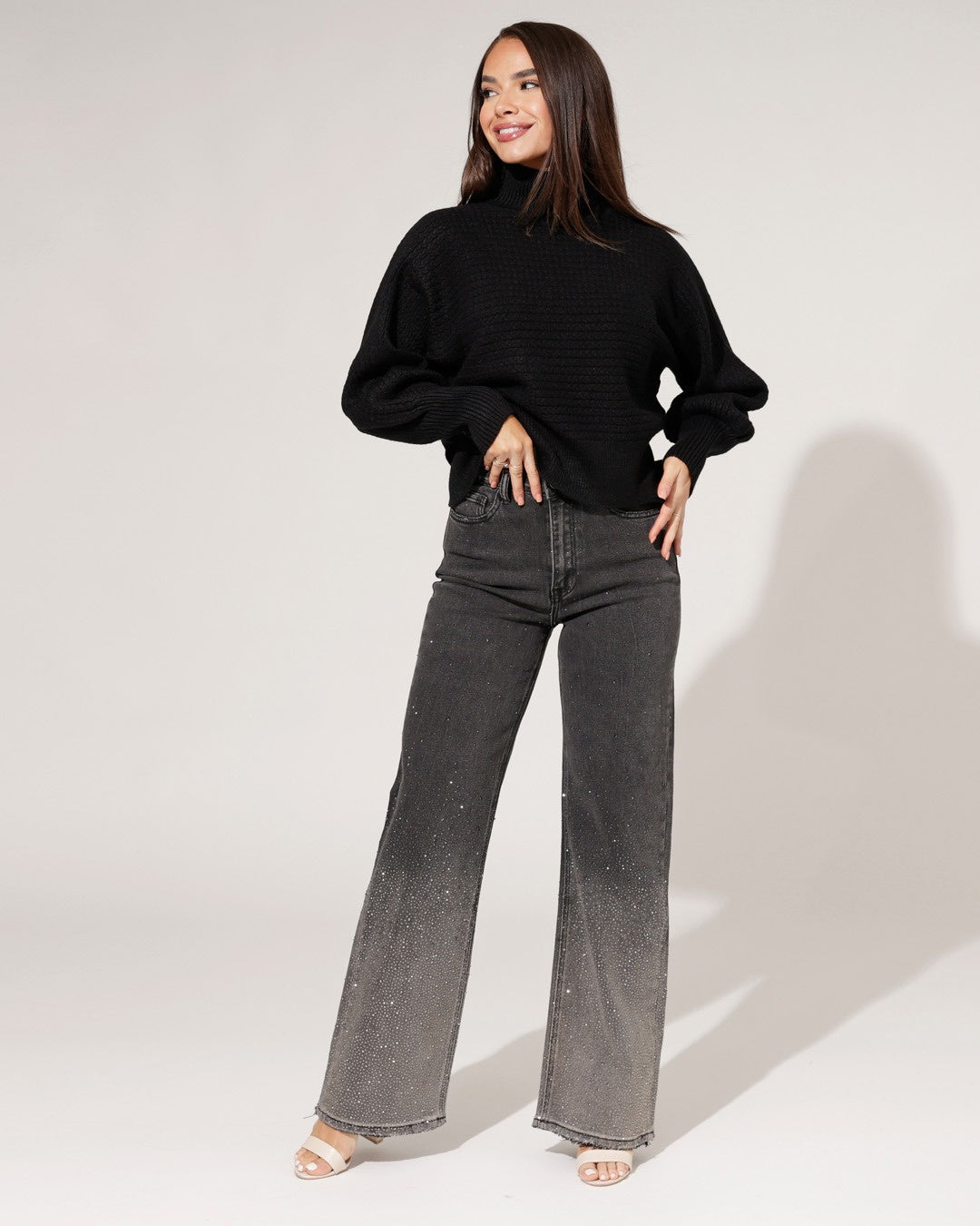 Queen Hearts | Wide leg, Straight jeans Rhinestone Xess Zwart