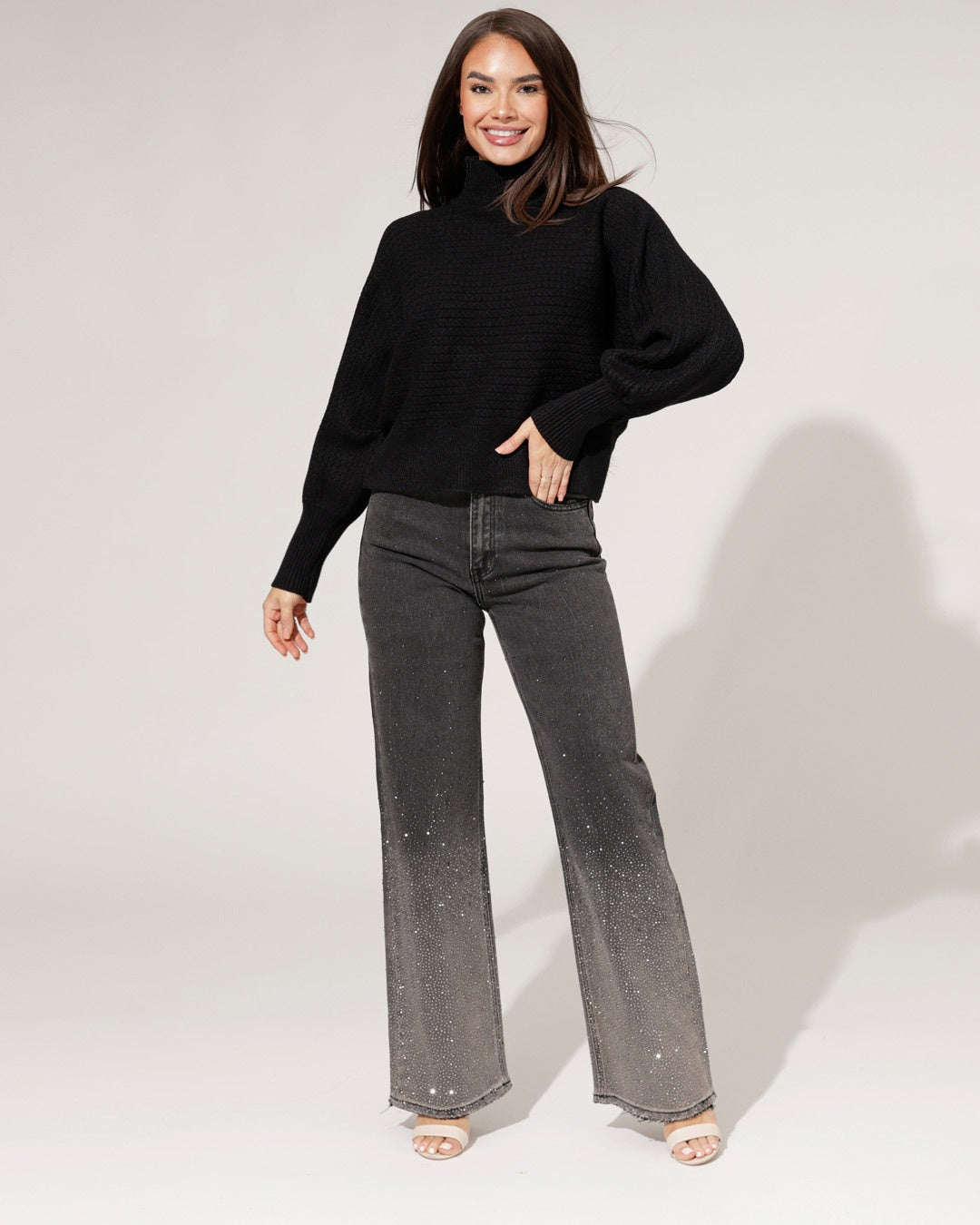 Queen Hearts | Wide leg, Straight jeans Rhinestone Xess Zwart