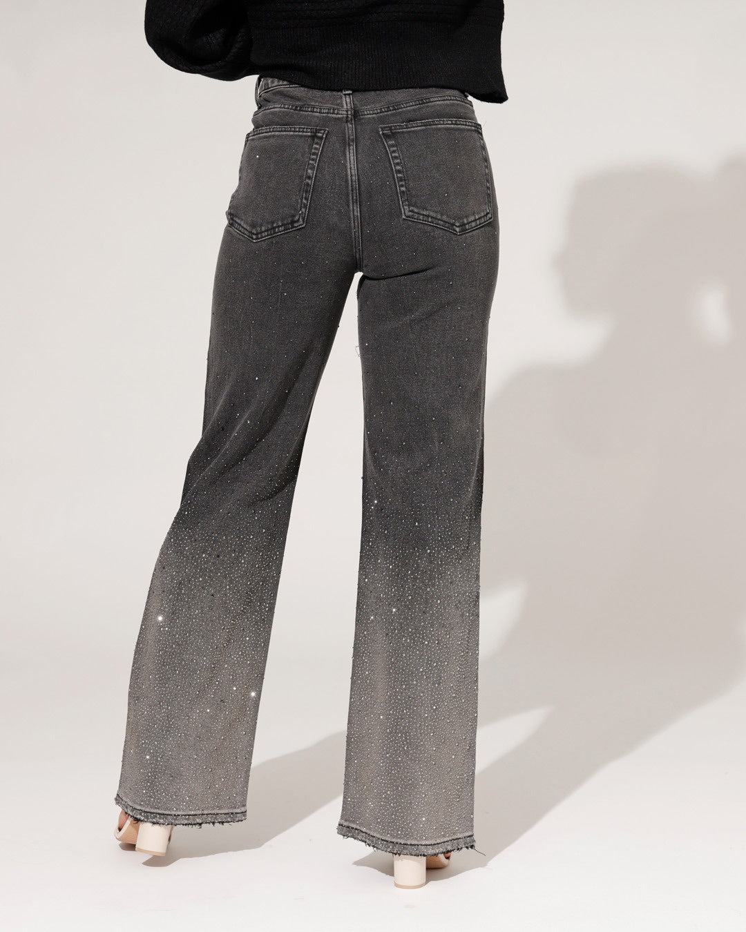 Queen Hearts | Wide leg, Straight jeans Rhinestone Xess Zwart