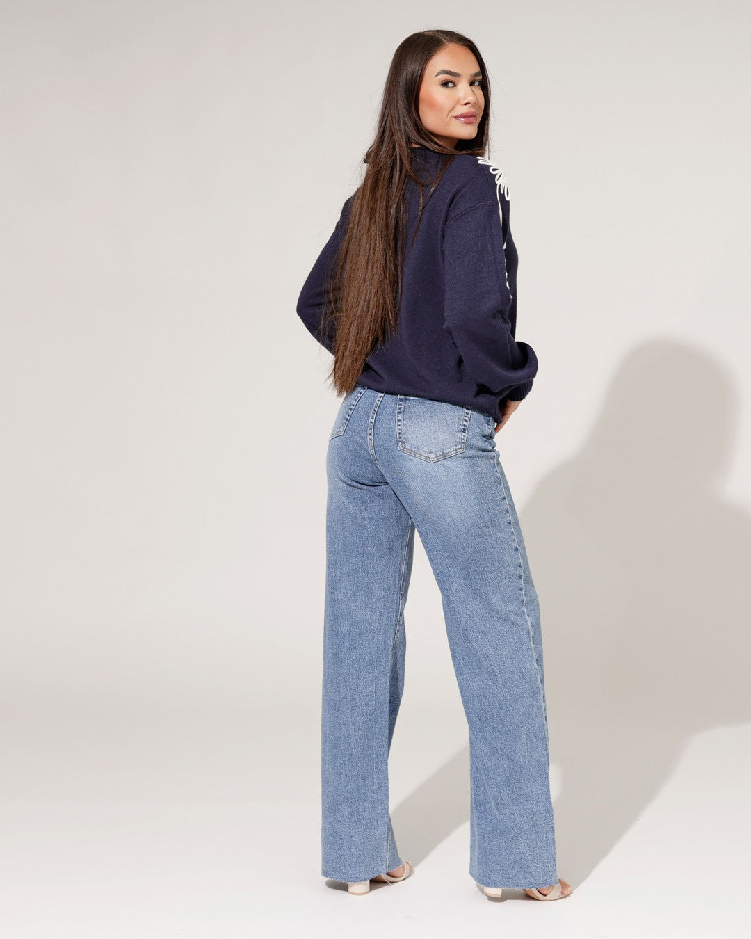 Queen Hearts | Wide leg jeans Nina-9 Donkerblauw