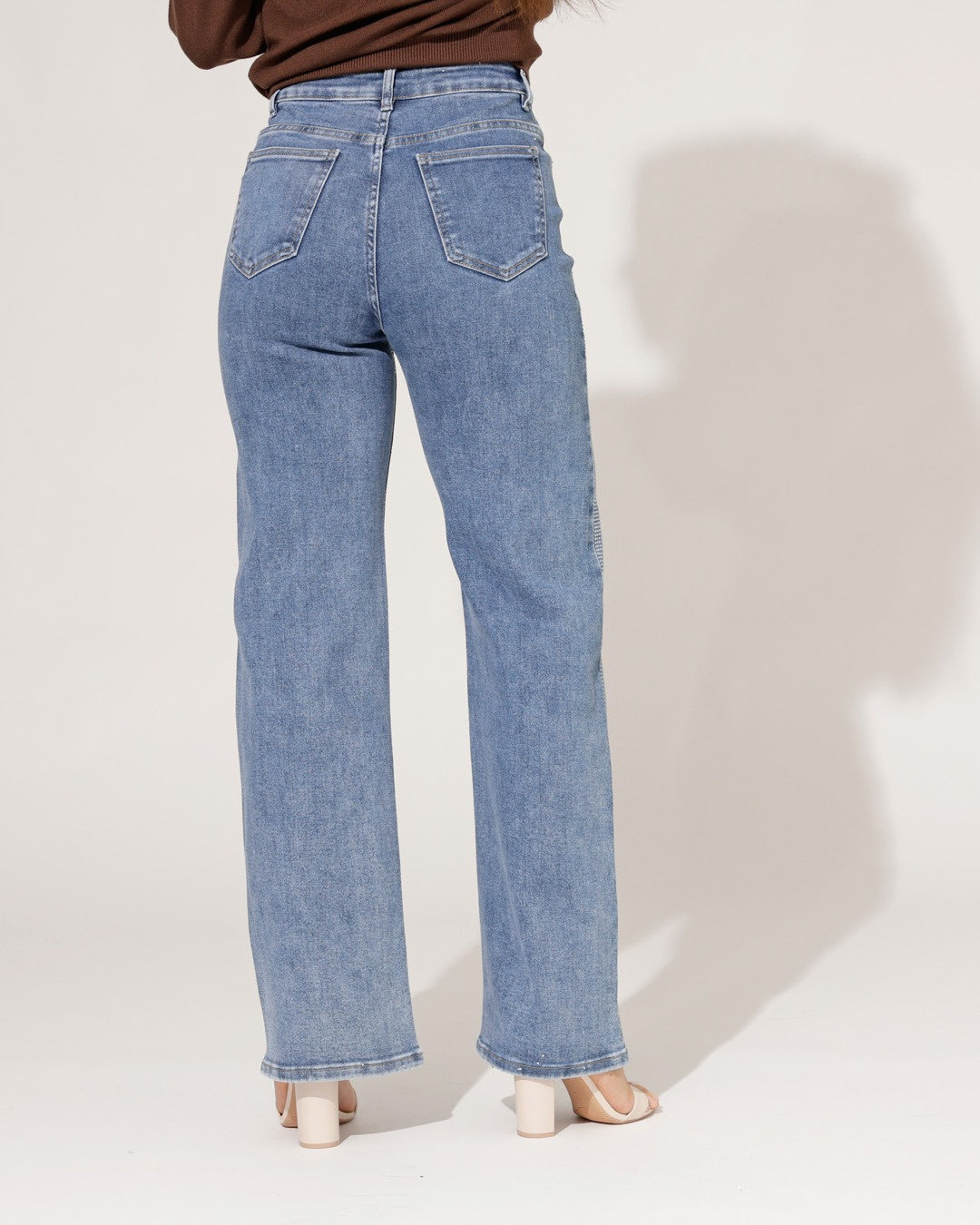 Hello Miss | Wide leg jeans, diamonds stretch Blauw