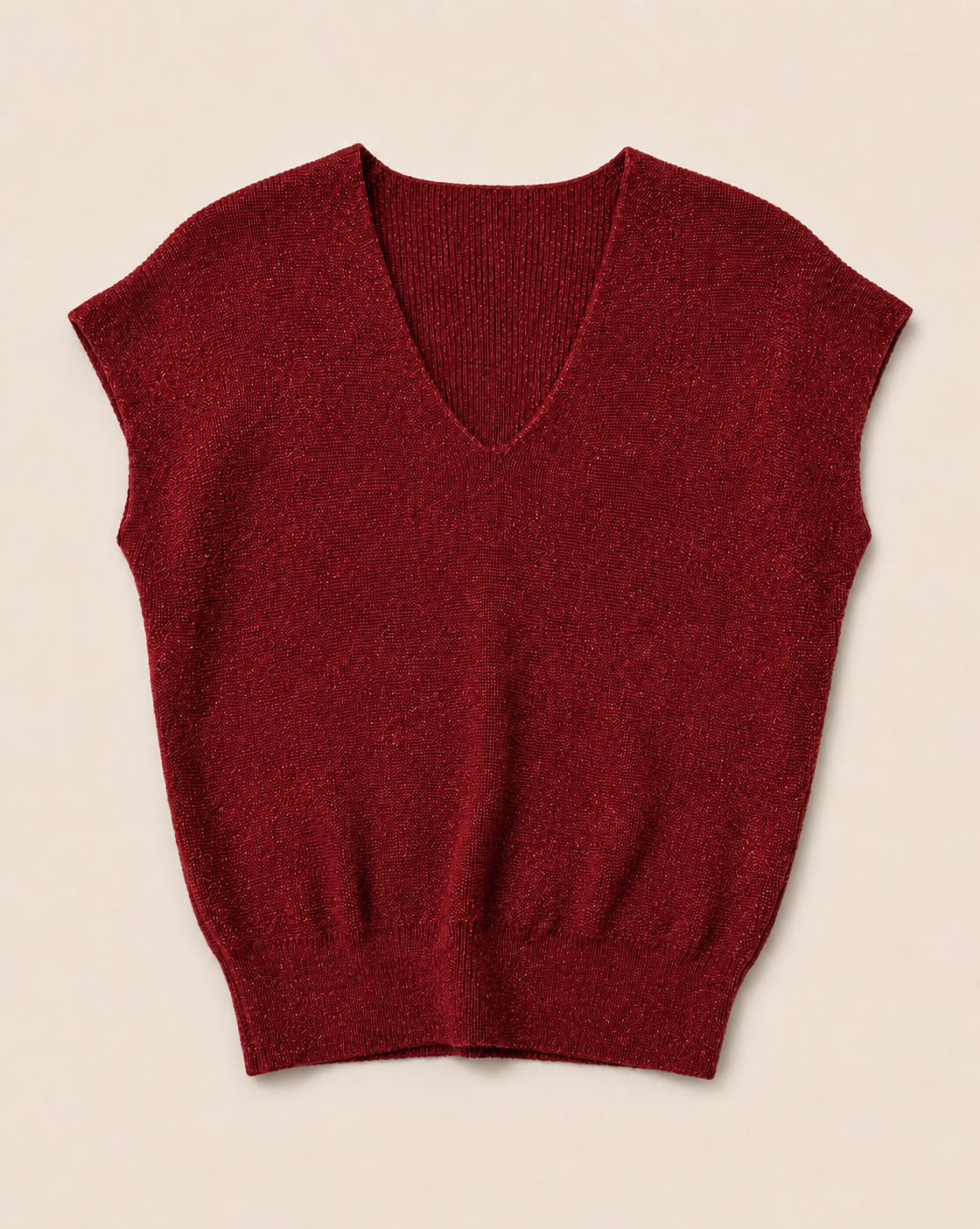 V-hals top met subtiele glitter Reny in bordeaux