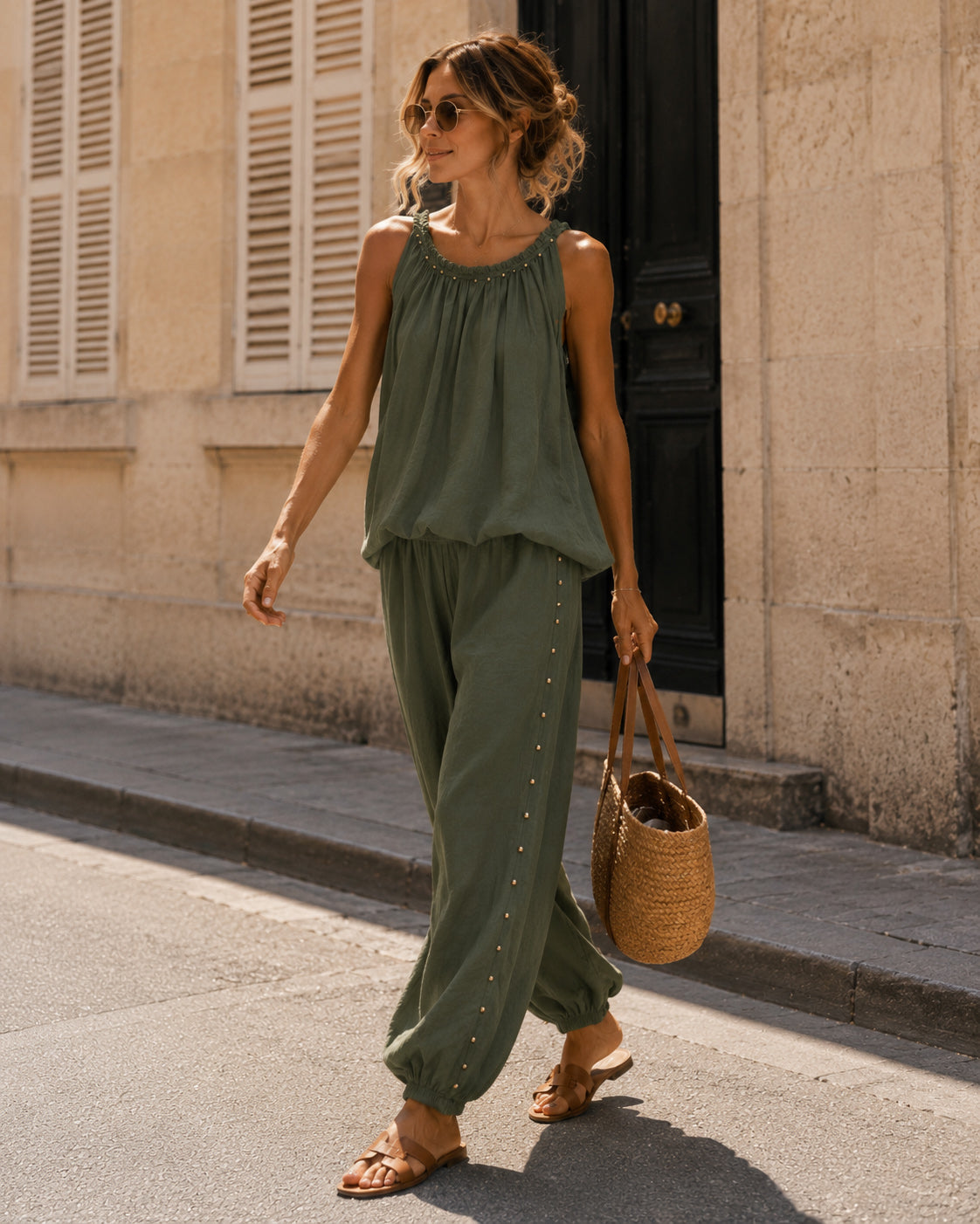 Co-ord set met zilveren details Yenna Donkergroen
