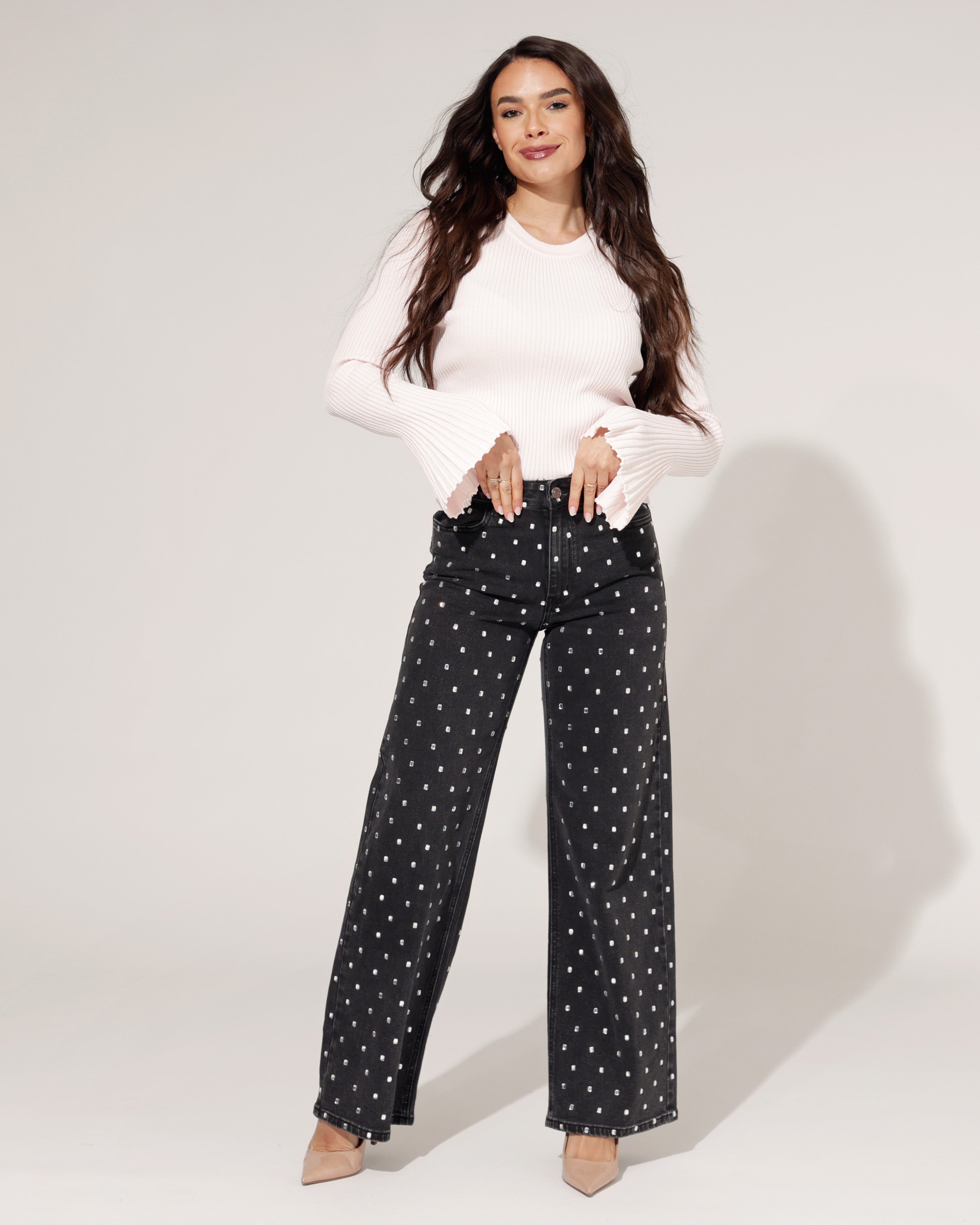 Zwarte Queen Hearts jeans met stras steentjes voor dames