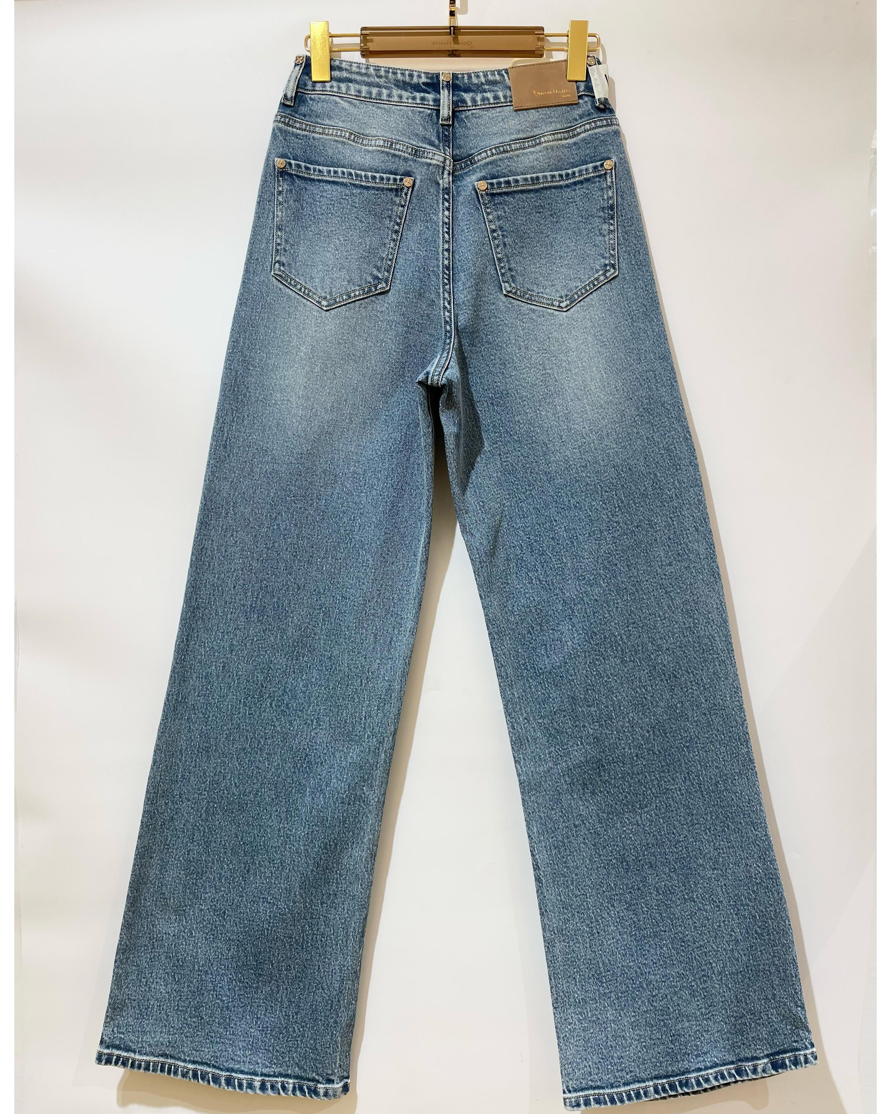 Queen Hearts | Wide leg, Straight jeans Joelle-7 Blauw