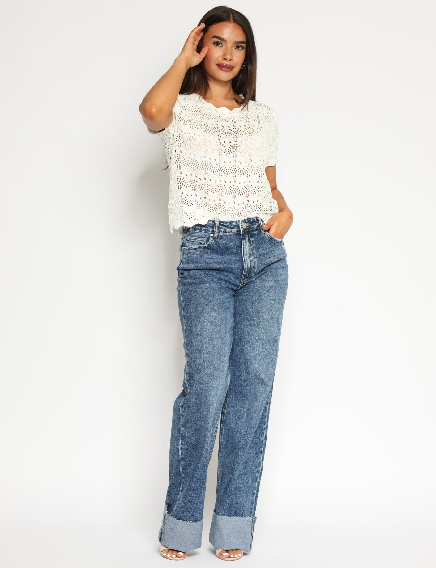 Queen Hearts | Wide leg jeans Jade-2 - extra tall Donkerblauw