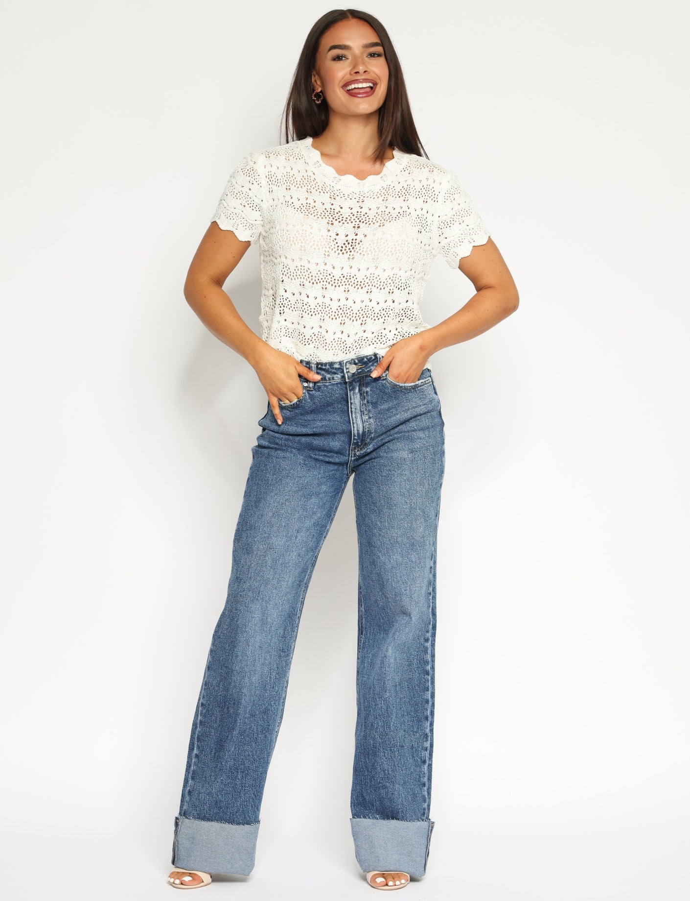 Queen Hearts | Wide leg jeans Jade-2 - extra tall Donkerblauw