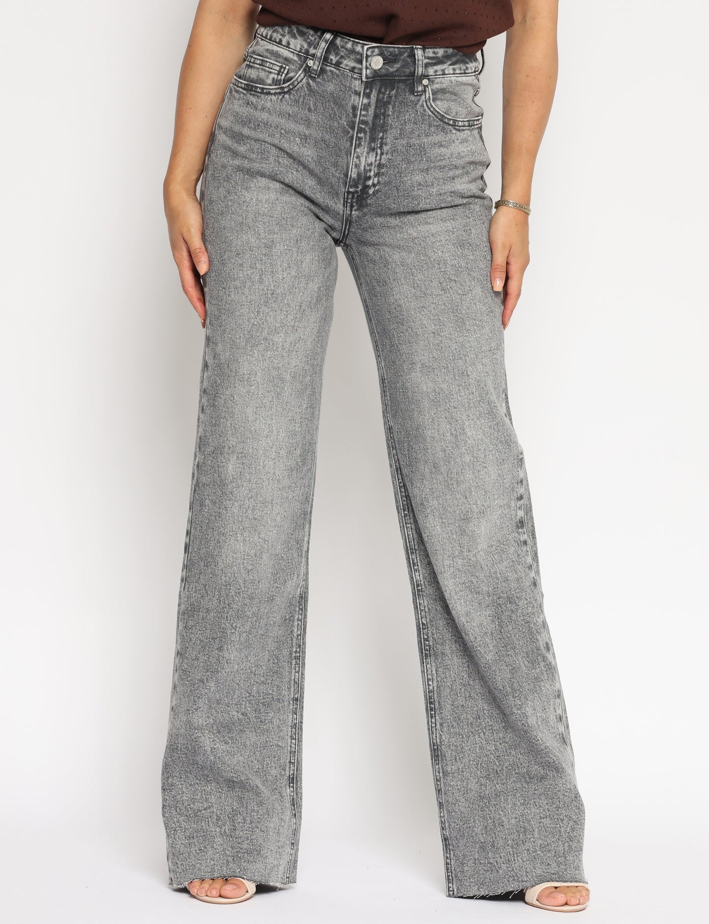 Queen Hearts | Wide leg jeans Nina-5 Donkergrijs