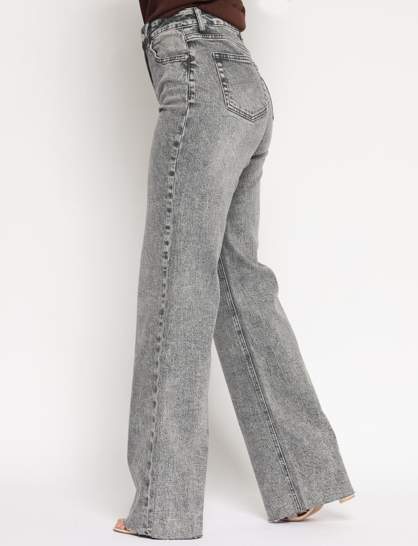 Queen Hearts | Wide leg jeans Nina-5 Donkergrijs