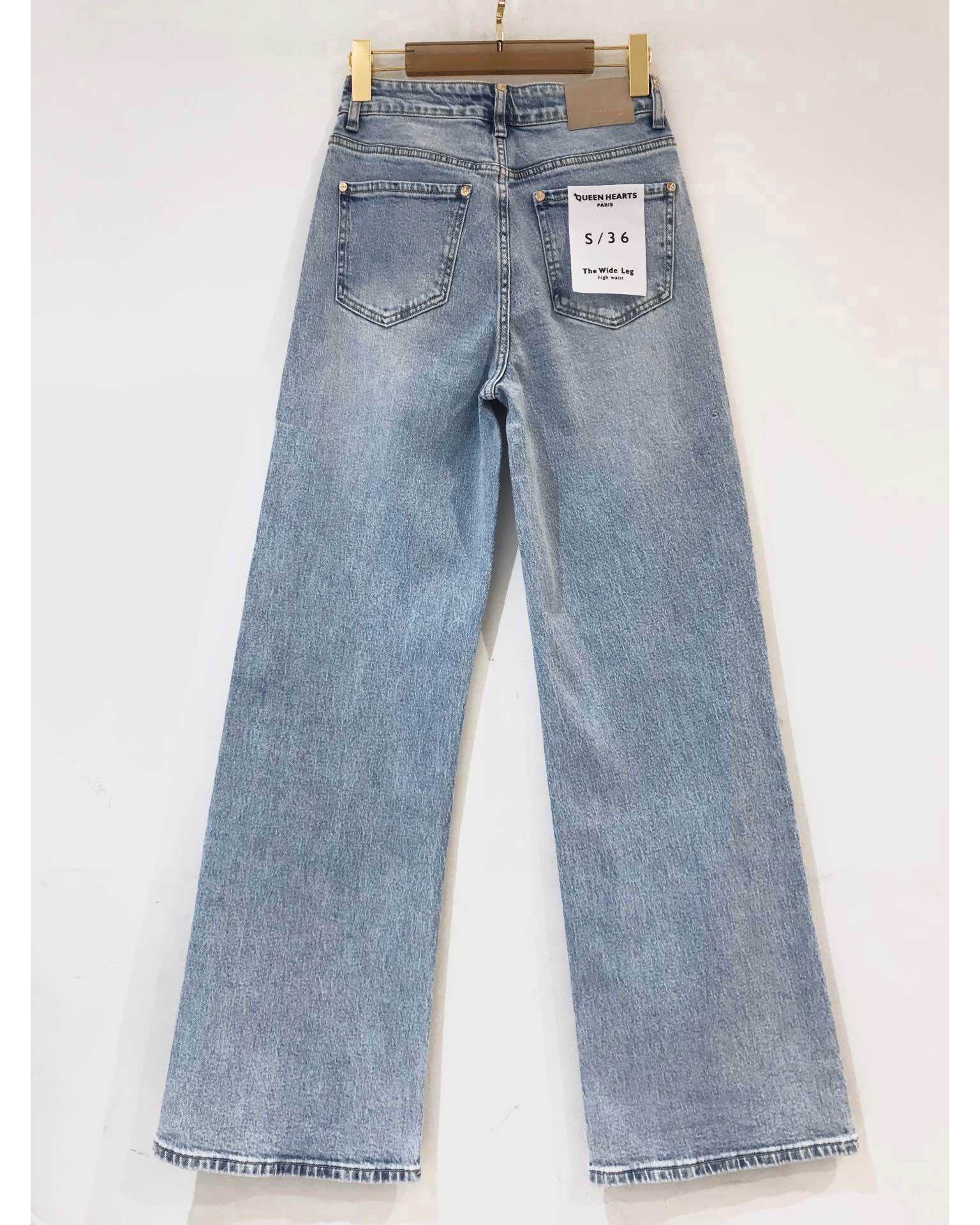 Queen Hearts | Wide leg jeans Joelle-5 Blauw/ Goud