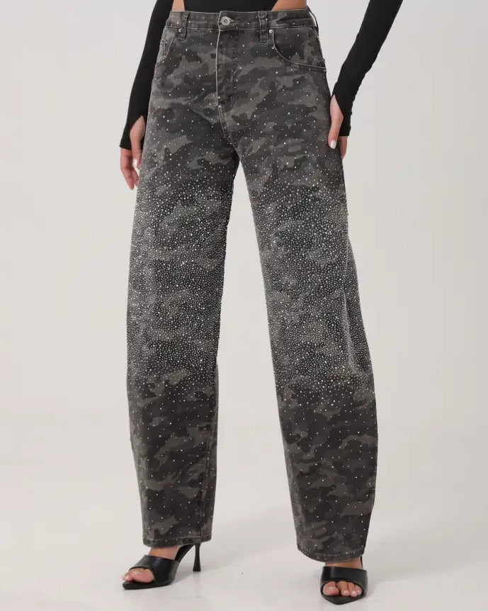 SeeSee Paris | Barrel jeans met strass Flo Army