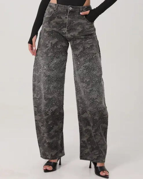 SeeSee Paris | Barrel jeans met strass Flo Army