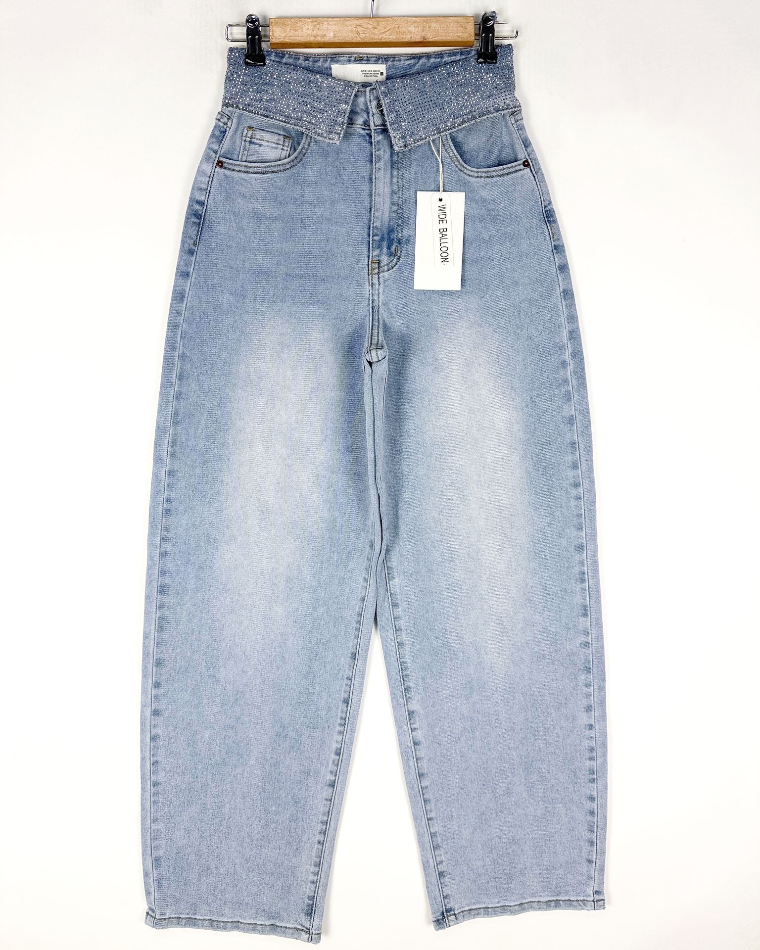 VS Miss | Barrel jeans strass omslag Liv Blauw