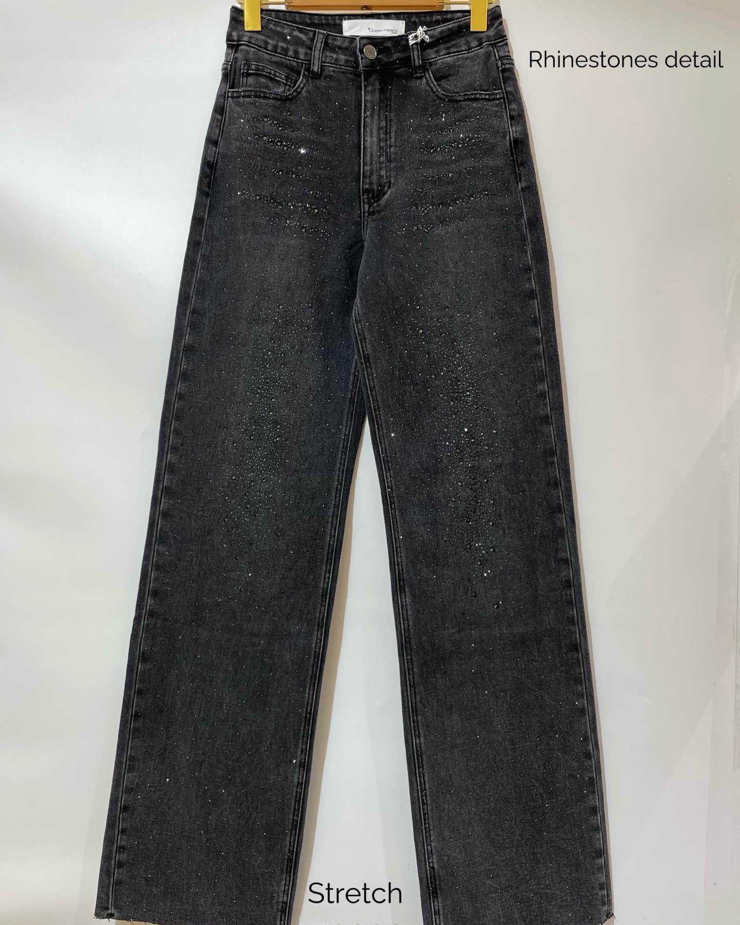 Queen Hearts | Wide leg, Straight jeans met Stras Revi Zwart