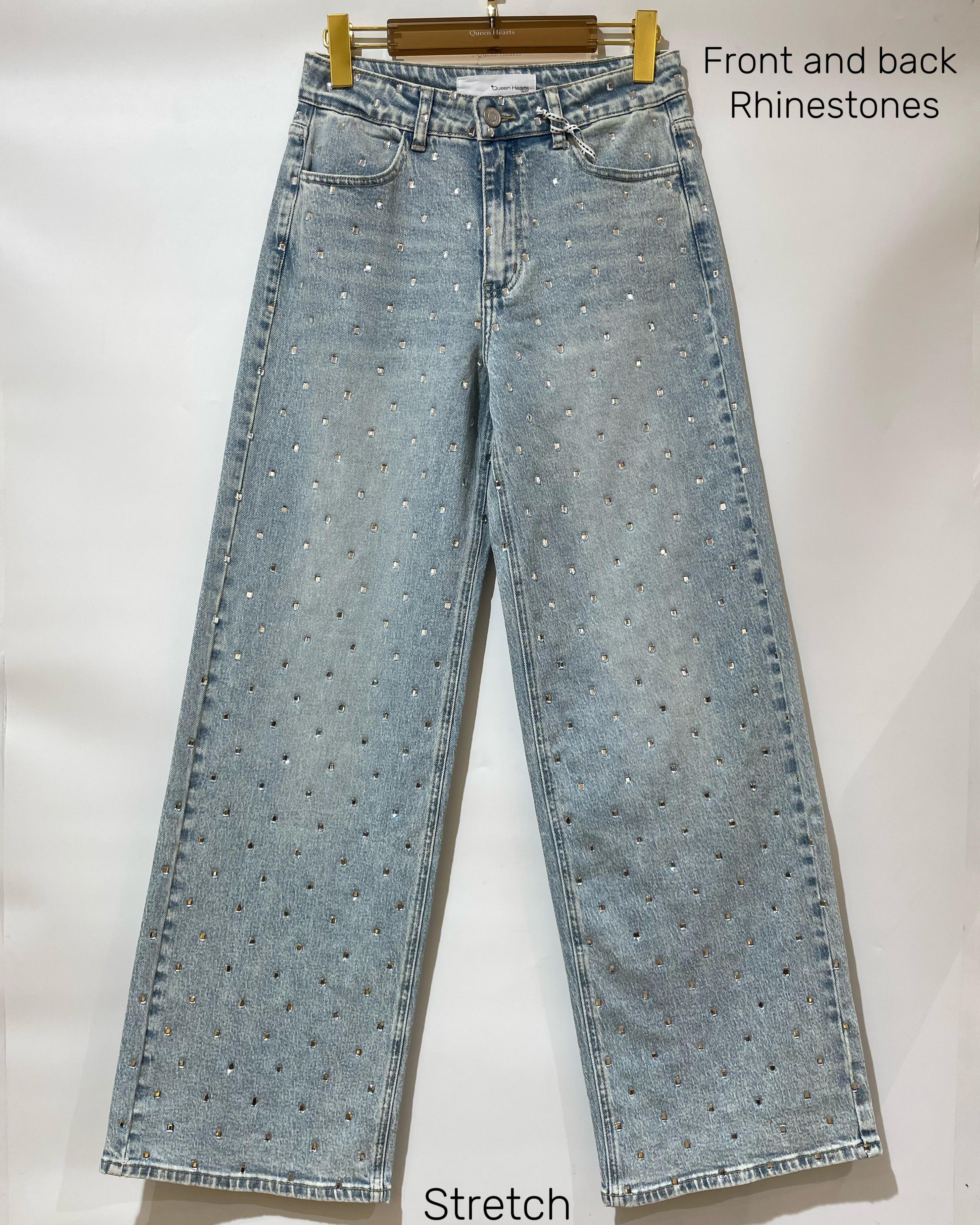 Queen Hearts | Wide leg, Straight jeans Rhinestones all over Tina Blauw