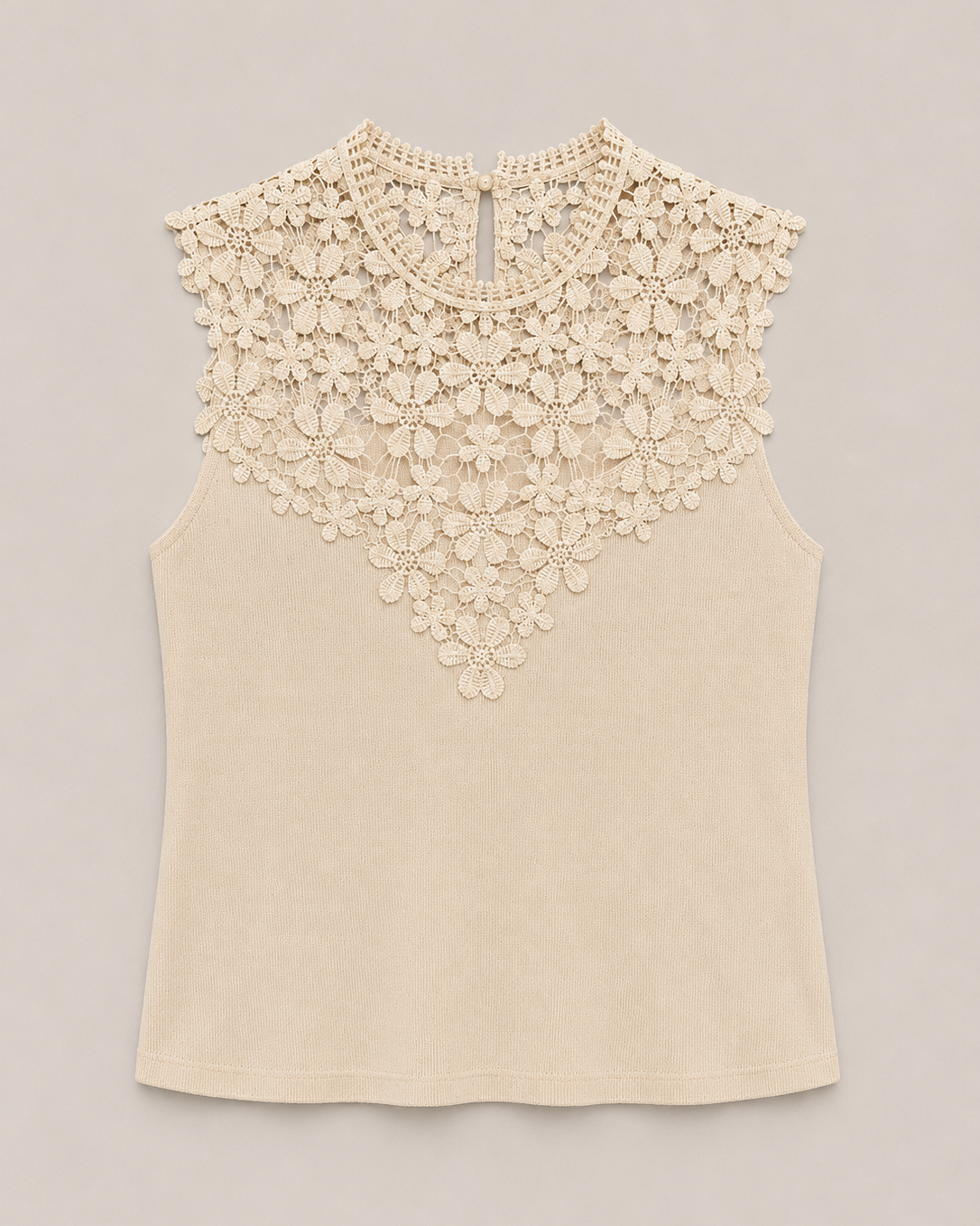 Mouwloze top met bloemen Lovely Beige