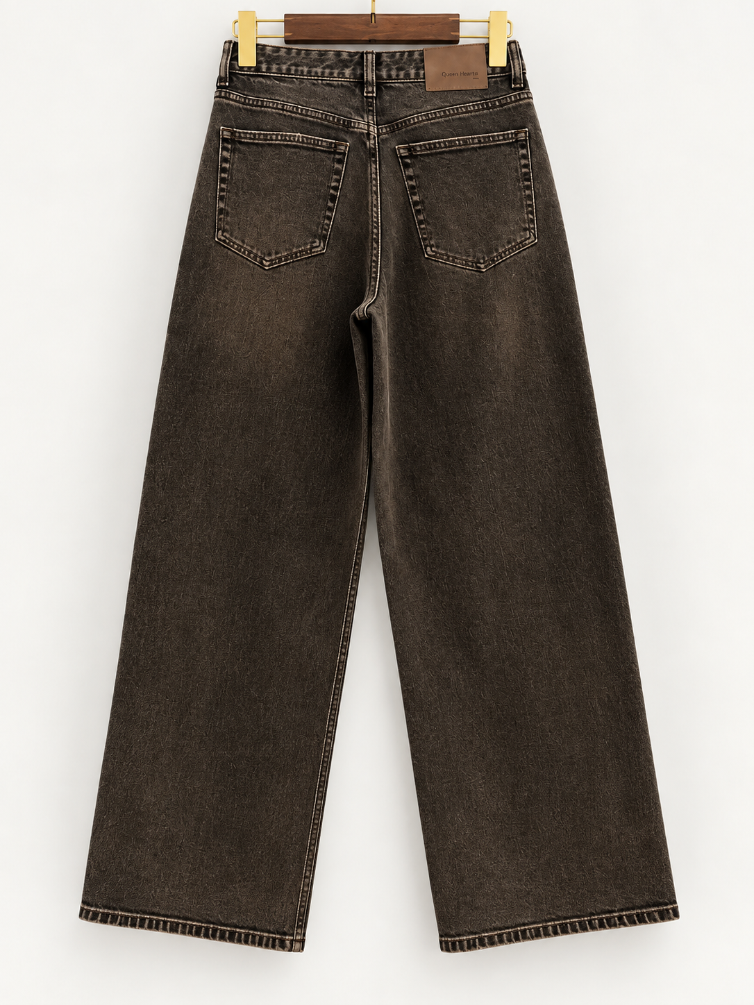 Queen Hearts | Wide leg jeans Eveline-1 Donkerbruin
