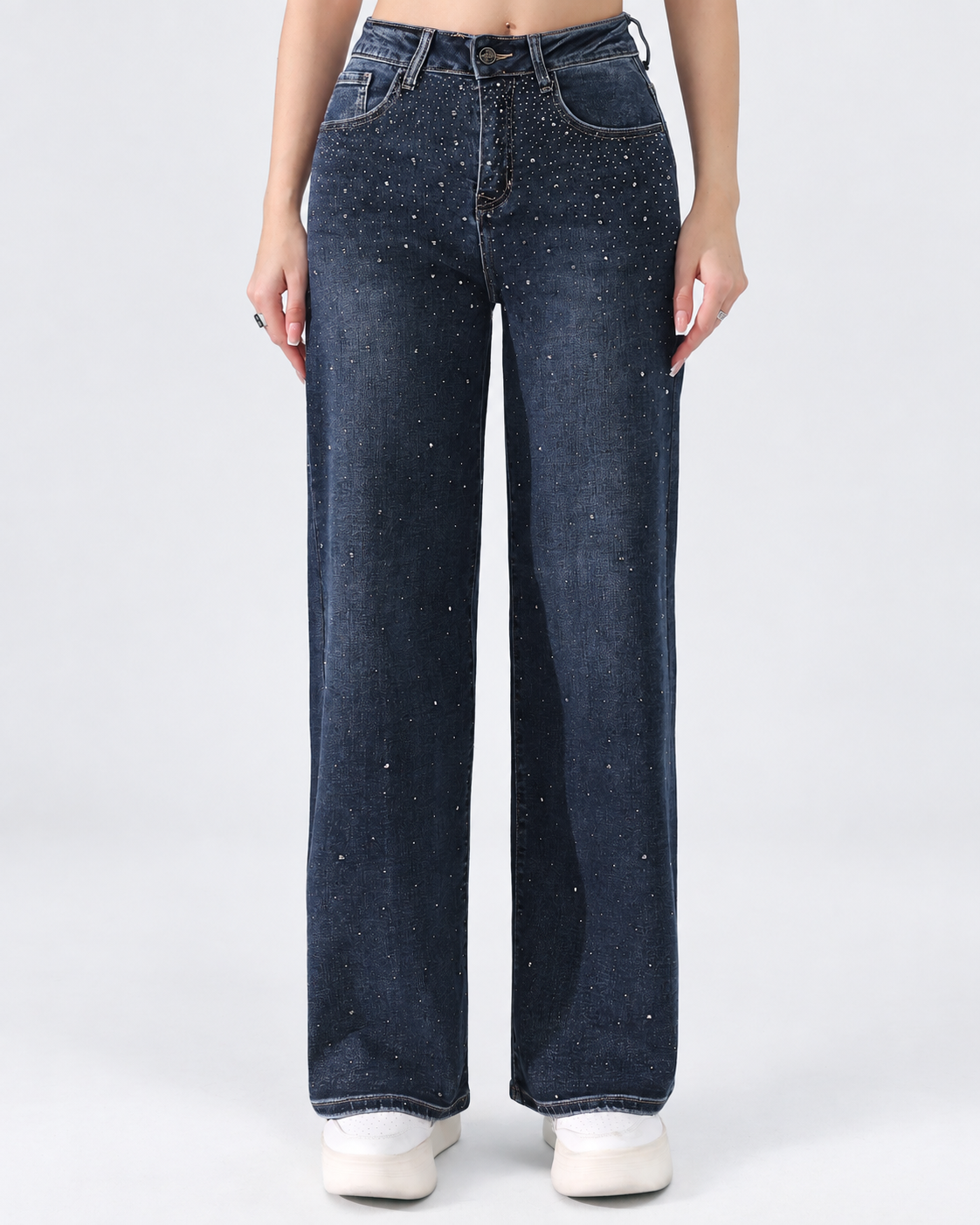 Hello Miss | Wide leg jeans met strass Melie Donkerblauw