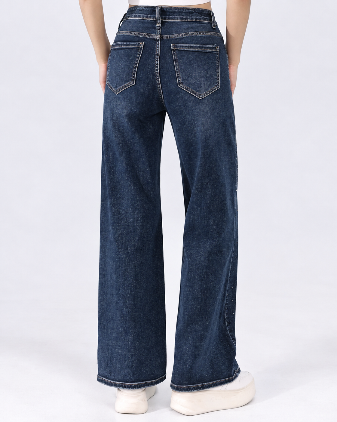 Hello Miss | Wide leg jeans met strass Melie Donkerblauw