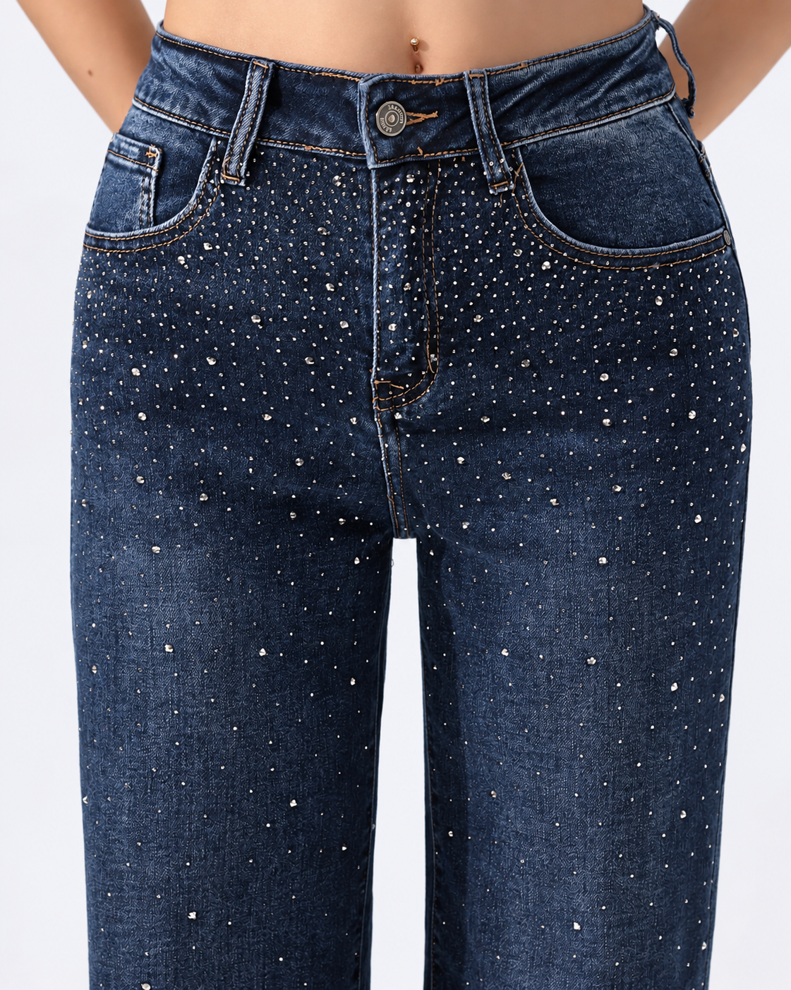 Hello Miss | Wide leg jeans met strass Melie Donkerblauw