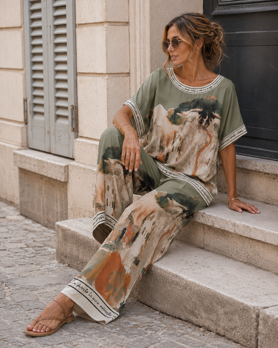 Co-ord set met print Eve Groen