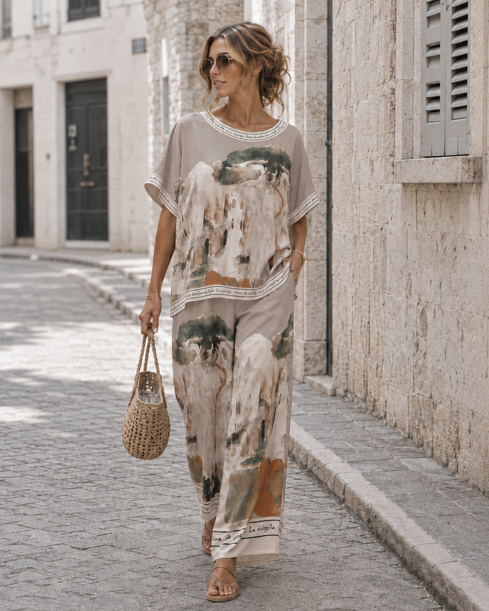 Co-ord set met print Eve Taupe