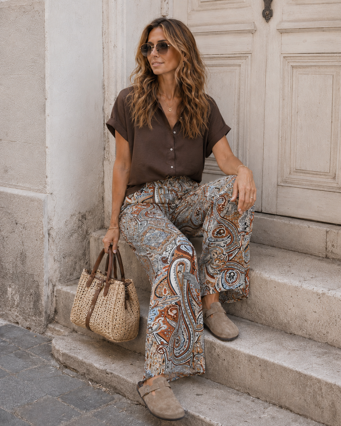Wijde broek Mandy Bruin