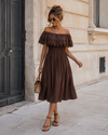 Off-shoulder jurk met broderie Bibi Donkerbruin