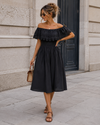 Off-shoulder jurk met broderie Bibi Zwart