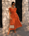 Off-shoulder jurk met broderie Bibi Roest