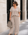 Wijde broek met elastiek Edith Taupe