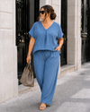 Basic top met V-hals Edith Blauw