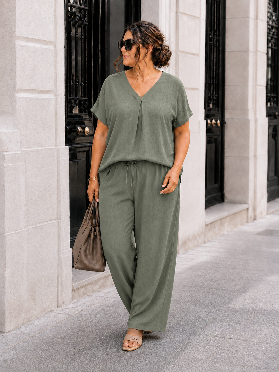 Basic top met V-hals Edith Donkergroen