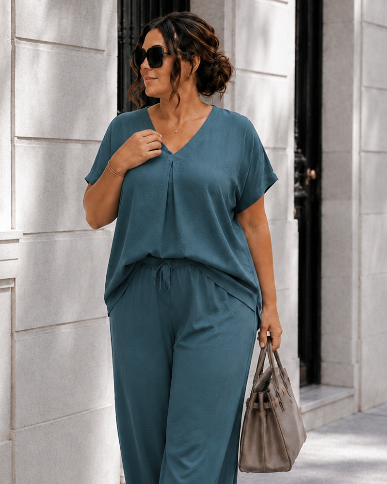 Basic top met V-hals Edith Petrol