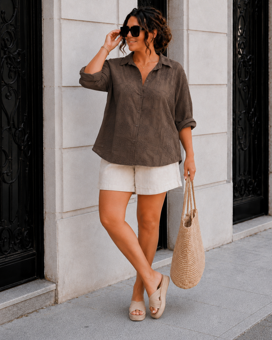 Blouse met bloemenmotief Fiev Donkerbruin