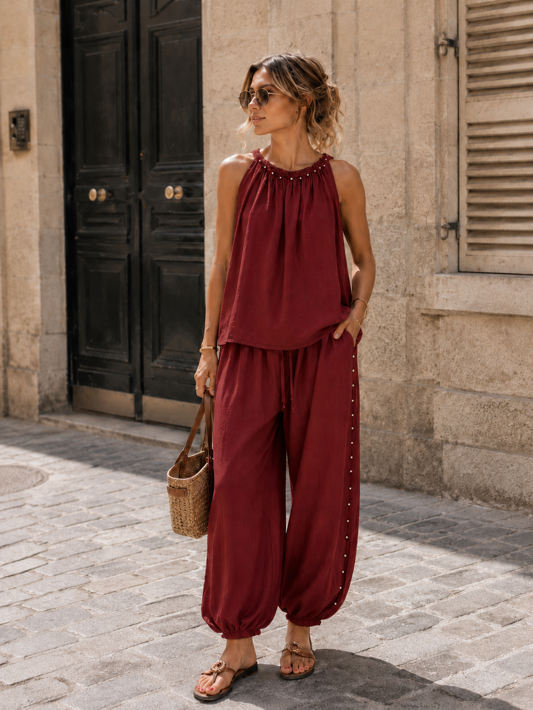 Co-ord set met zilveren details Yenna Bordeaux