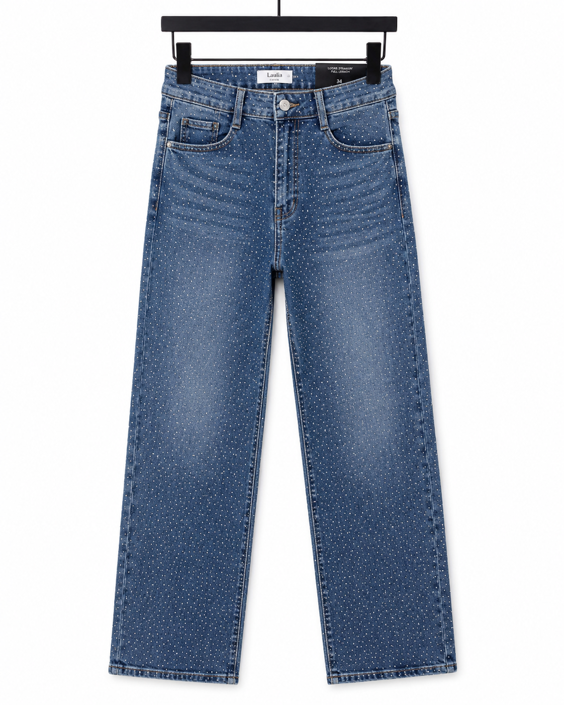 Laulia | Loose Straight jeans met strass Mila-11 Donkerblauw