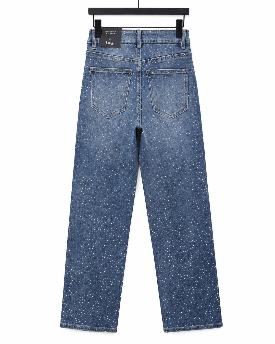 Laulia | Loose Straight jeans met strass Mila-11 Donkerblauw