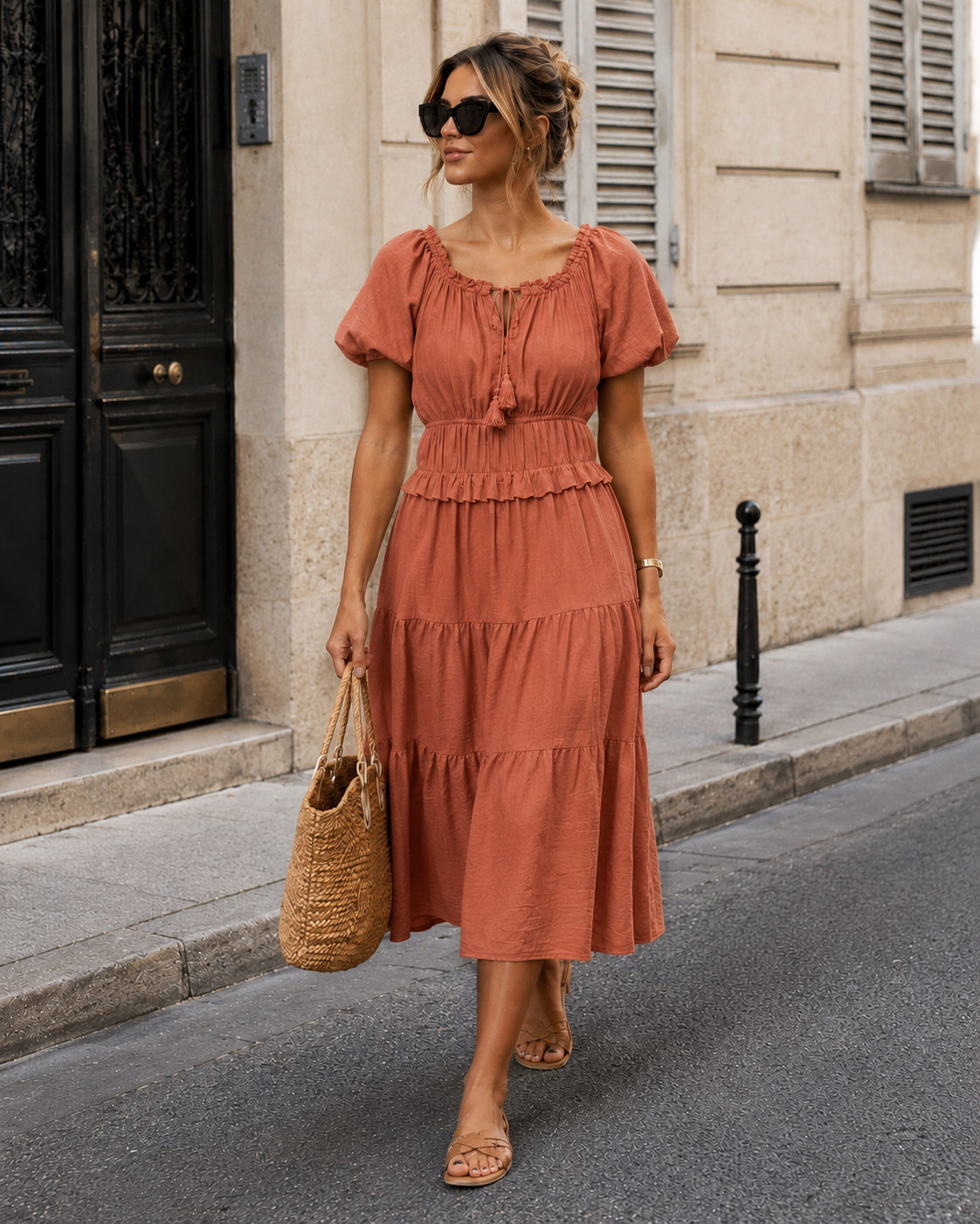 Off-shoulder jurk Noor Koraal