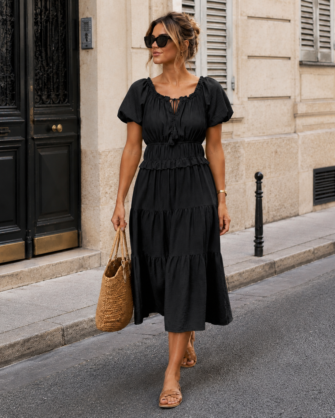 Off-shoulder jurk Noor Zwart