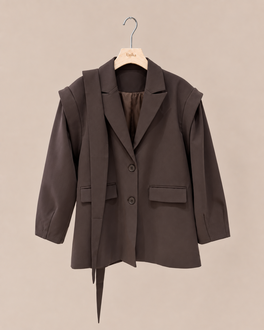Blazer met shoudervulling en riem Lyv Donkerbruin